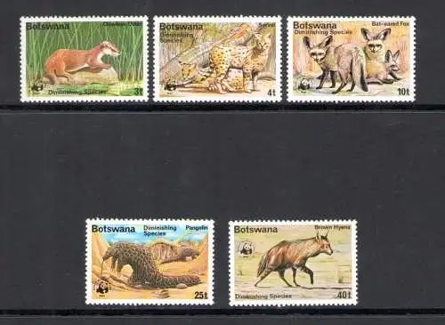 1977 BOTSWANA - Yvert Katalog Nr. 334-38 - Naturschutz - W.W.F. - 5 Werte - postfrisch**