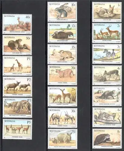 1987 BOTSWANA - Yvert Katalog Nr. 551-70 - Tiere Botswanas - 20 Werte - postfrisch **