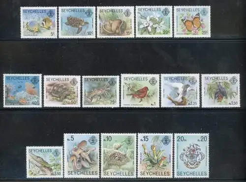 1977 Seychellen - Yvert Nr. 372-87 - Ordentliche Serie Flora und Fauna - 16 Werte - Komplette Serie - postfrisch **