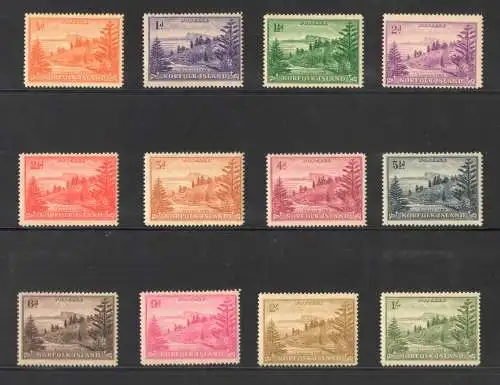 1947-59 Norfolk - Stanley Gibbons Nr. 1-12 - Blumen und Vögel - 14 Werte - postfrisch **