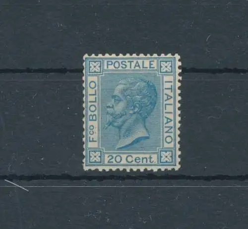 1867 Italien - Königreich, 20 Cent hellblau, Turiner Auflage, Nr. T26 - Signatur auf der Rückseite ausführlich Giulio Bolaffi - postfrisch **