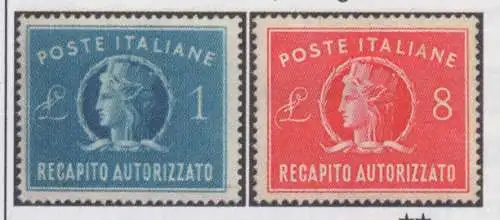 1947 Italien - Republik, Autorisierte Kontaktdaten, 2 Werte, Nr. 8/9, postfrisch**