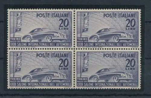 1950 Italien - Republik, Automobilsalon Turin - 1 Wert, Nr. 617, gute sehr gute Zentrierung, postfrisch ** - Viererblock