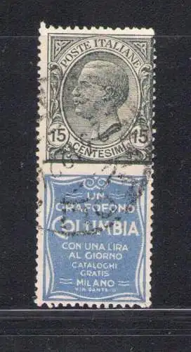 1924 Italien Königreich, Werbung Nr. 2, 15 Cent Kolumbien grau und Übersee - gebraucht