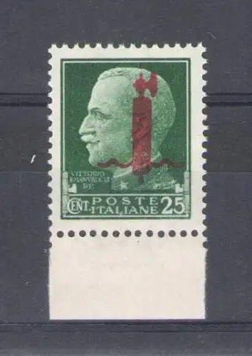 1944 Italienische Sozialrepubblica, Nr. 490, 25 Cent grün, Aufdruck Rotes Band, Bogenrand, postfrisch **