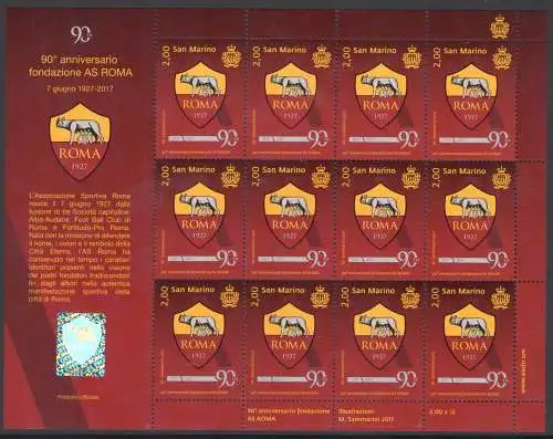 2017 San Marino, Rom - 90 Anniversary - Minifoglio 12 Werte - MNH **