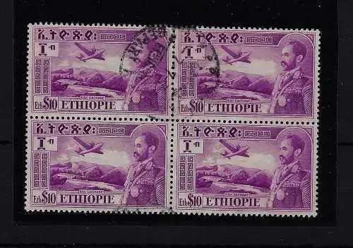 1947 ÄTHIOPIEN - Yvert Luftpost Nr. 30 - 10$ Block von 4 - GEBRAUCHT