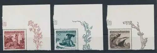 1950 Liechtenstein - Nr. 247/49, Fauna 3er, postfrisch** - Bogenwinkel