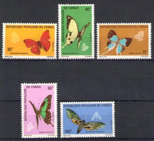 1971 Kongo, Schmetterlinge - Yvert Nr. 303-07 - 5 Werte - postfrisch **