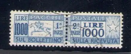 1954 Italien - Republik - Postpakete Nr. 81 - 1000 Lire Übersee - Pferd - gebraucht