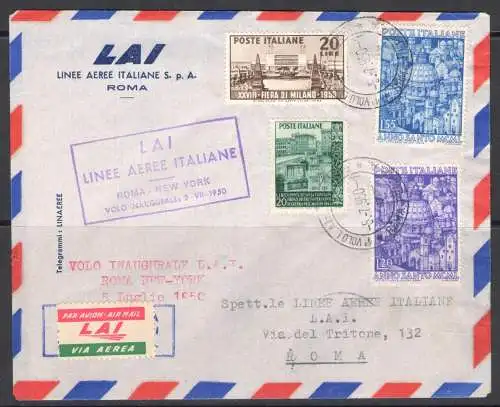 1950 Italien - Republik - Lai - Erster Jungfernflug Rom New York - Gebraucht