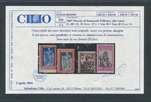 1928 Italia, Nr. 226/238, Emanuele Filiberto, 13 Werte - postfrisch **