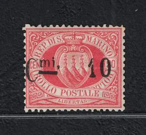 1892 SAN MARINO, Nr. 10p, 10 Cent auf 20 Cent rot, Komma-Sorte, postfrisch**