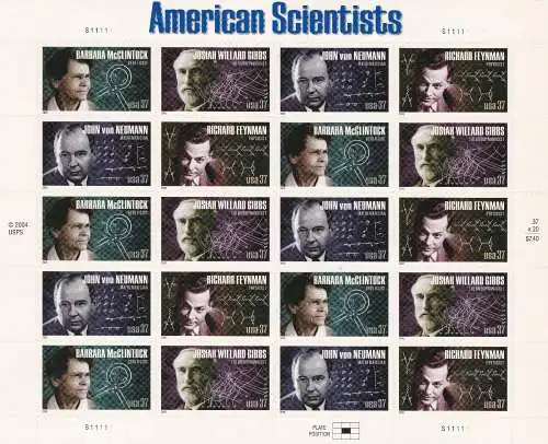 2005 USA, American Scientists - Nr. 4072/4075 Kleinbogen mit 20 MNH/**