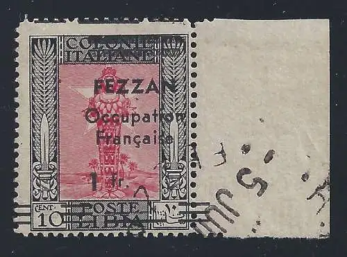 1943 FEZZAN - Malerei Nr. 3df 1fr su 10c. GEBRAUCHT Abkürzung A.Diena - Bolaffi