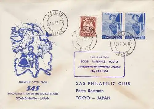 1954 NORWEGEN - SAS Erstflug BODO-FAIRBANKS-TOKYO