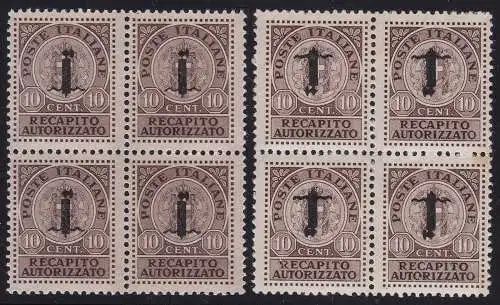 1944 Italienische Sozialrepubblica, RA Nr. 4+4a MNH** UMGEDREHTER AUFDRUCK