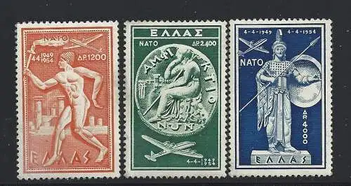 1954 Griechenland, Luftpost Nr. 66/68 - NATO - 3 Werte - postfrisch **