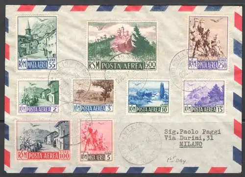 1951 San Marino, Luftpost Nr. 83/91, FDC - Gebraucht