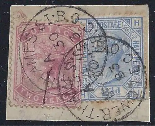 1880-81 GROSSBRITANNIEN - Nr. 62+70 GEBRAUCHT AUF FRAGMENT