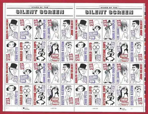 1993 USA, Stummfilmstars, Nr. 2552/2561 MINIFOGLIO MNH/**