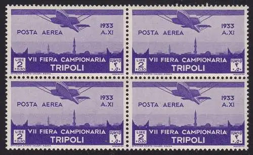 1933 LIBYEN - Luftpost Nr. 11 2L.+ 50c. VIIa Fiera di Tripolis MNH ** QUARTINA