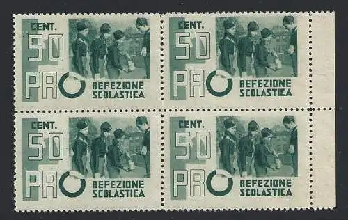 1938 Königreich Italien, Schulrefektion, 50 c. grün, MNH ** QUARTINA