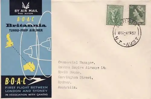 1957 AUSTRALIEN - BOAC/QANTAS FIRST FLIGHT DARWIN-SYDNEY