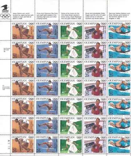 1990 USA, Olympiasieger 2211-2215 Bogen mit 35 Werten postfrisch **