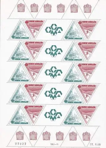 1988 MONACO, Nr. 1641-42 Kleinbogen aus 10 Serien MNH **