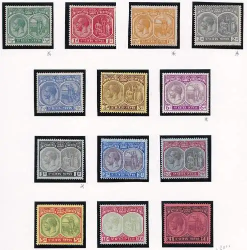 1920-22 ST. KITTS NEVIS Giorgio V. 13er Set SG Nr. 24/36 MNH/MLH