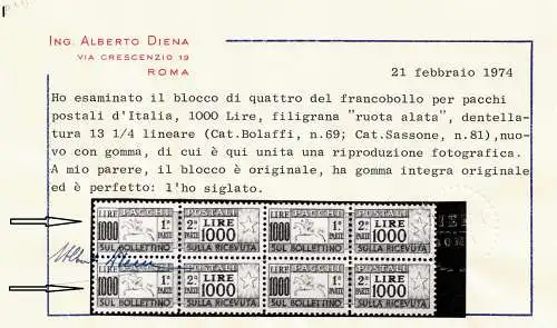 1954 Italien, Postpakete Lire 1000, Pferd, Rarität Nr. 81 - postfrisch **