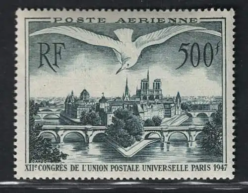 1947 FRANKREICH, Luftpost Nr. 20, Ansicht von Paris - postfrisch **