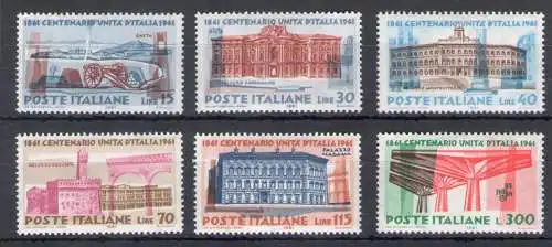 1961 Italien - Republik, Hundertjahrfeier der Einheit Italiens, 6 Werte, Nr. 926/31, postfrisch**