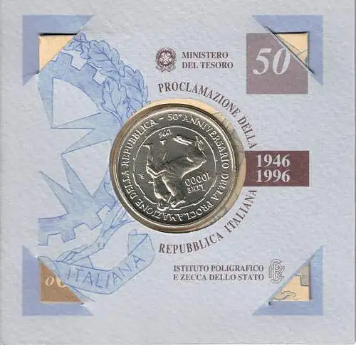 1996 Italien - 10.000 Lire, 50 Italienische Republik - FDC