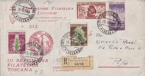 1950 REPUBLIK, III. Philatelistische Woche der Toskana REISETASCHE nach Pisa