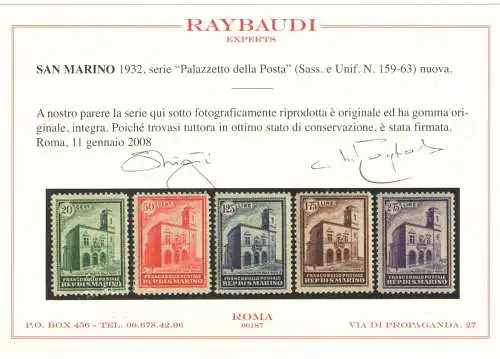 1932 SAN MARINO Palazzetti n. 159/163 MNH ** Raybaudi Zertifikat