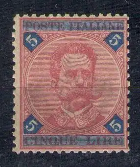 1891 Königreich - Bildnis von Umberto I. - 5 Lire karmin und blau Nr. 64 postfrisch **