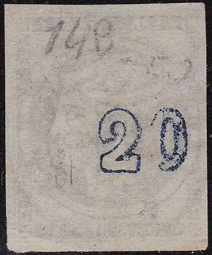 1861-62 Griechenland, Nr. 14Aa 20 Lepta dunkelblau GEBRAUCHT ZIFFERN AUF DER RÜCKSEITE