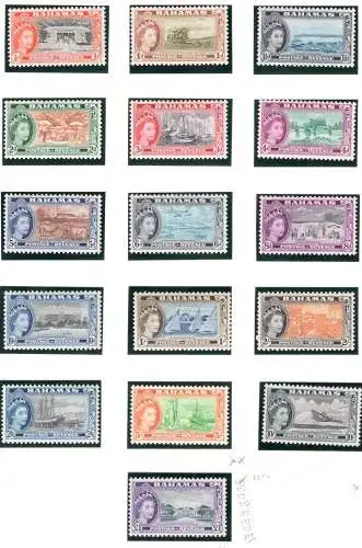 1954 BAHAMAS, 16 Werte, Queen Elizabeth, Stanley Gibbons Nr. 201/216 - MLH*