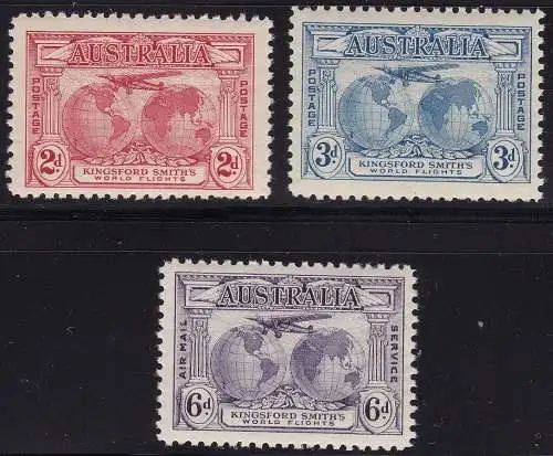 1931 AUSTRALIEN, Nr. 121/123 Serie mit 3 MH-Werten*