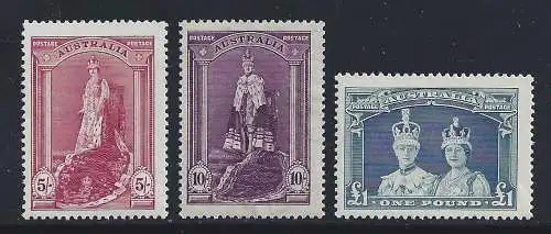 1937-38 AUSTRALIEN, Nr. 120/122 Englische Royal 3 hohe Werte MLH/*