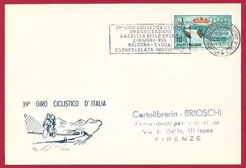 1956 REPUBLIK, Nr. 793 auf Karton mit Stempel 39. GIRO D'ITALIA