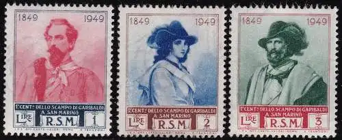 1949 SAN MARINO, Nr. 358/I-360/I, 3 Werte Wasserzeichen Rad III, MNH** Zertifikat Diena