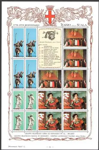 1978 Bicentenario del Teatro alla Scala, 16 Minifogli ERINNOFILI MNH **