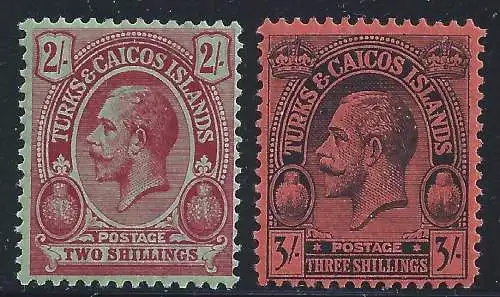 1913-21 TURKS AND CAICOS, Nr. 138/139 2 Werte MLH/*