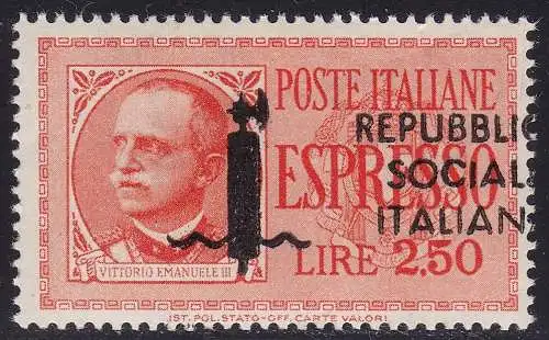 1944 Italienische Sozialrepubblica, Espressi Lire 2,50 Nr. 22gab MNH/** ÜBERDRUCK RECHTS VERSCHOBEN