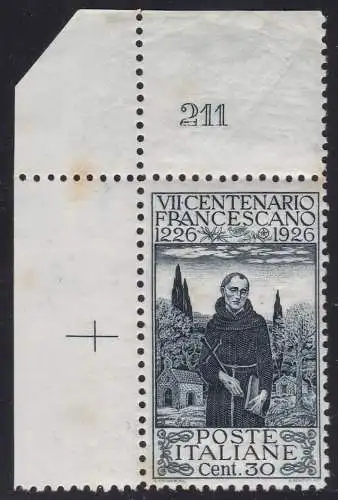 1926 Italien - Königreich, Nr. 198 San Francesco dent. 11 MNH** mit Tabellennummer