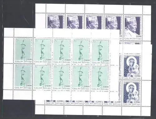 2000 Vatikan, 3 Miniblätter mit 10 Werten, Johannes Paul II Nr. 1208/10 - postfrisch**