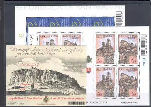 2007 San Marino, kompletter Jahrgang, 32 Werte + 4 Zettel - postfrisch **